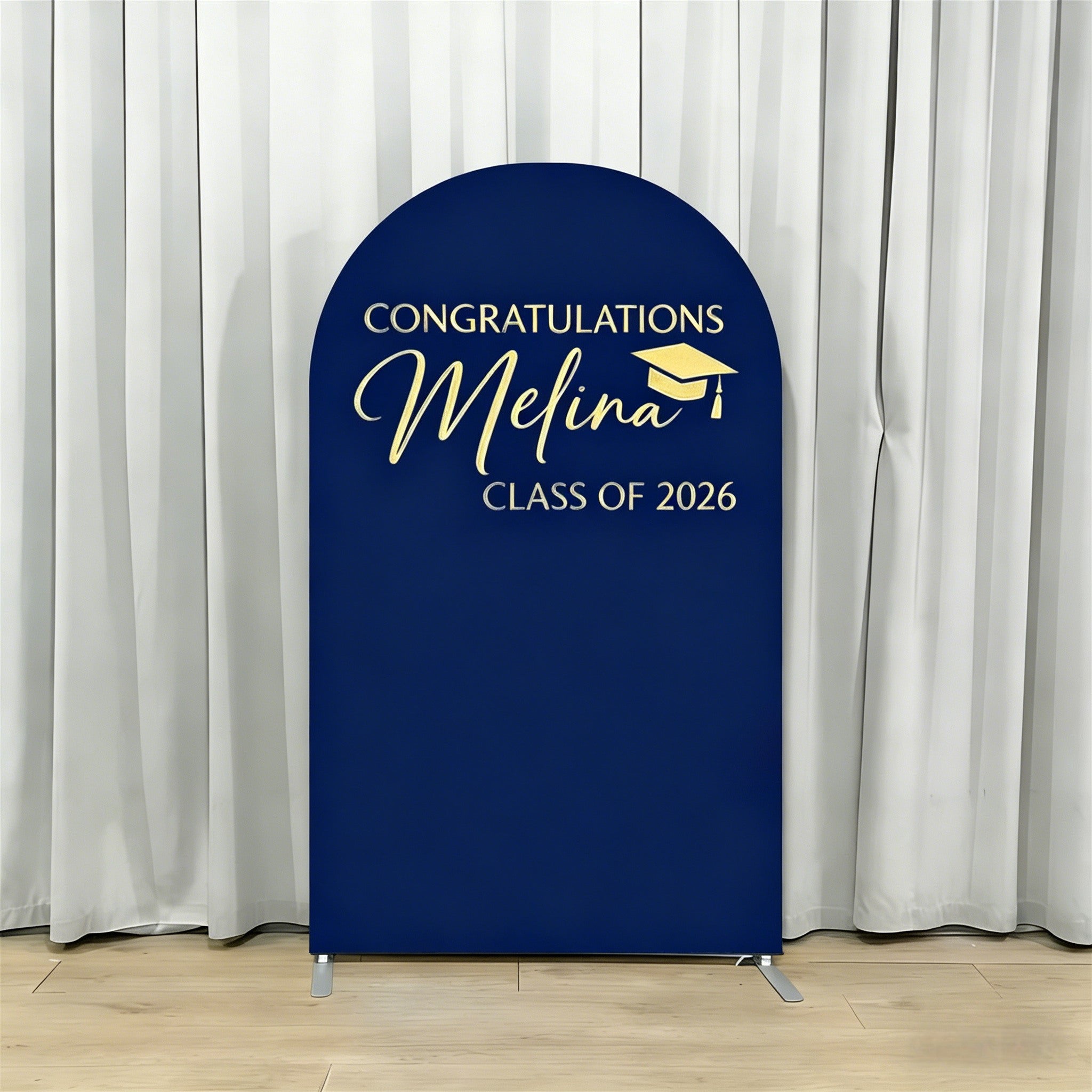 Senior Graduation Backdrop Navy Arch Gold 2026 Typography Senior Photo Backdrop RR64-19