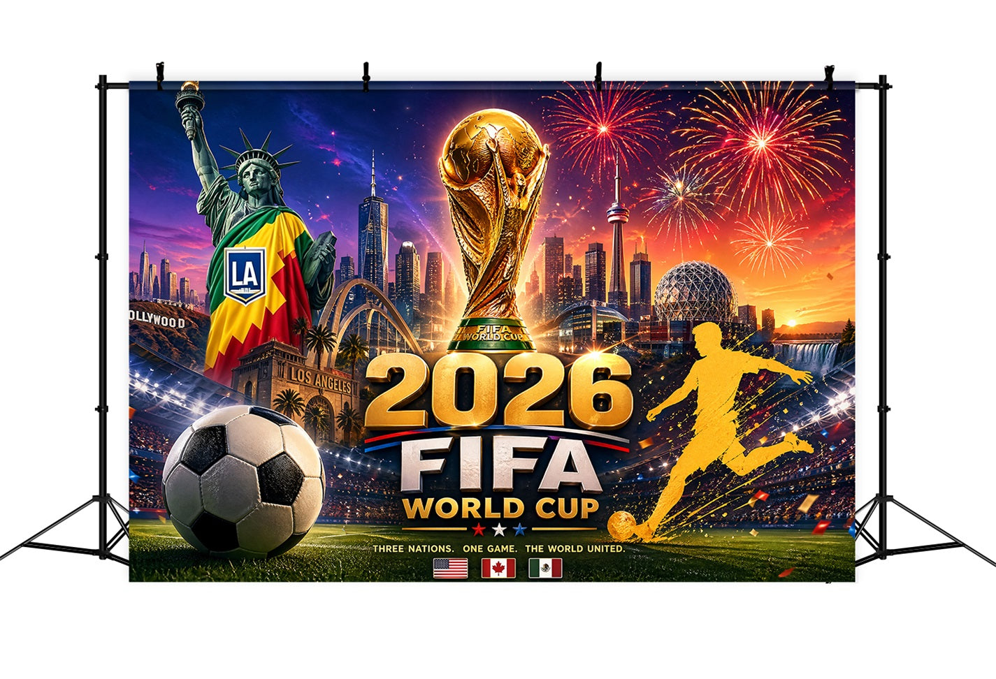 LA Football Watch Party Backdrop Three Nations World Cup Host City Landmarks Backdrop RR64-34