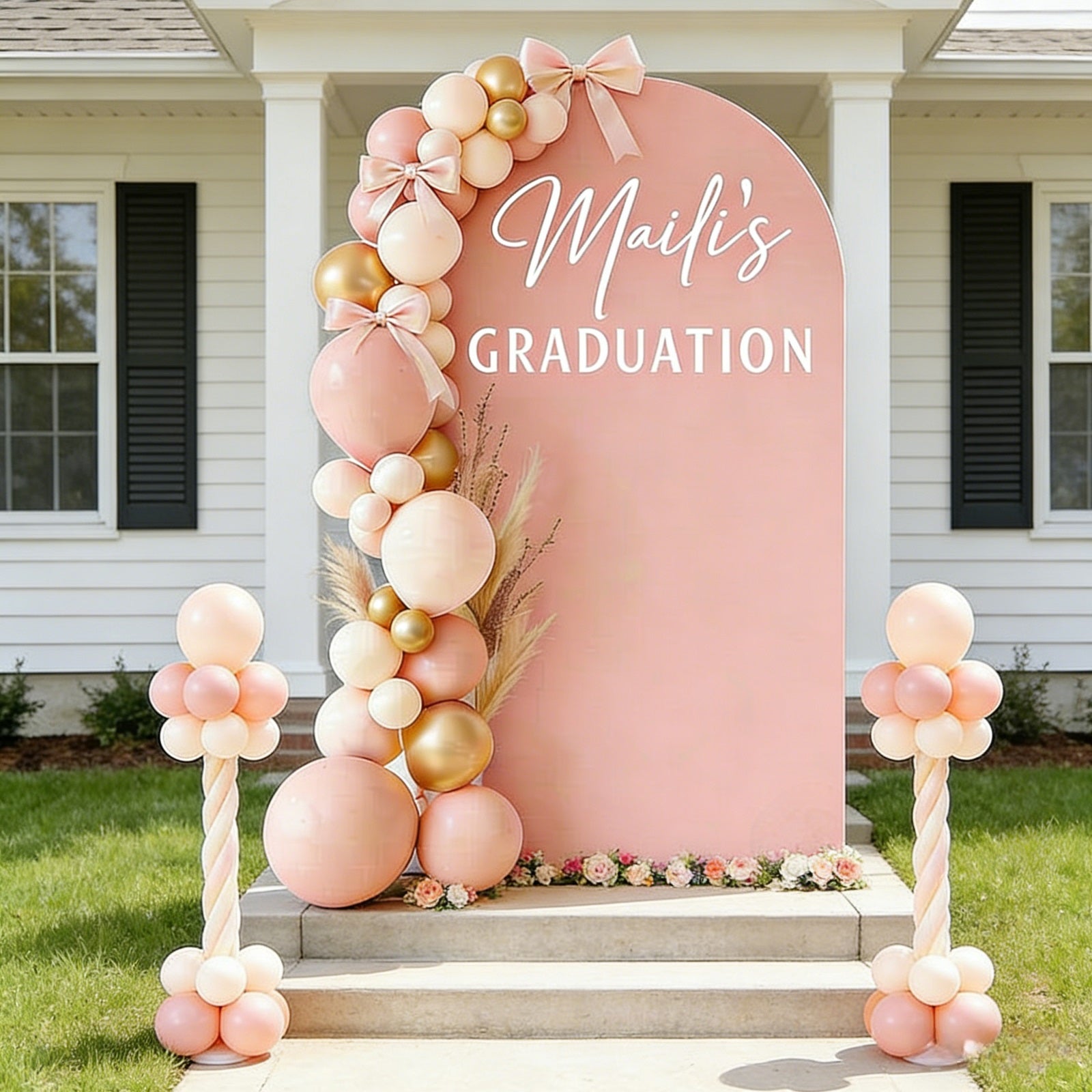 Senior Photo Arch Backdrop Pink White Custom Design Senior Graduation Arch Backdrop RR64-5