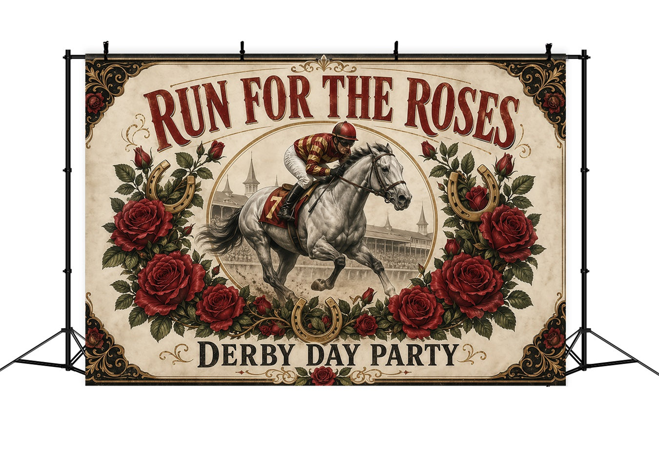 Kentucky Derby Backdrop Vintage Racing Horse Rose Horseshoe Kentucky Derby Backdrops RR64-50