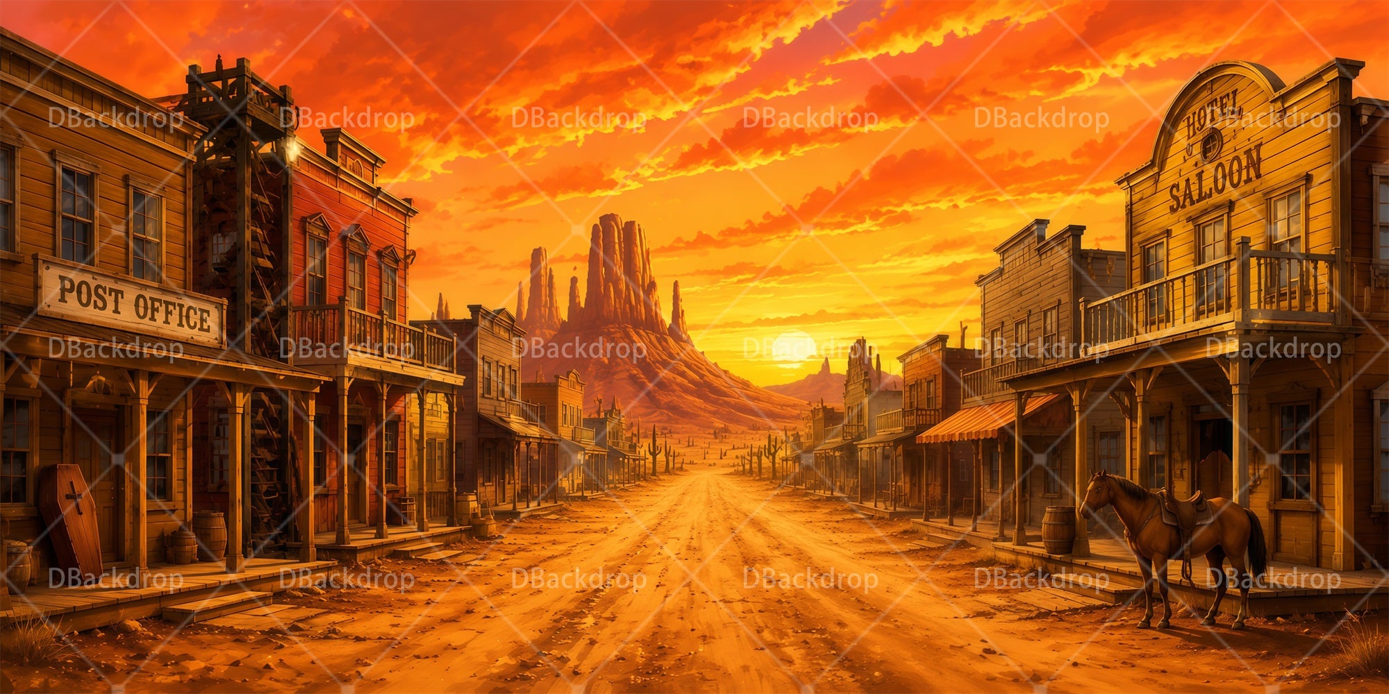 Western Backdrop Village Sunset VBS Scuba Backdrop RR65-T4
