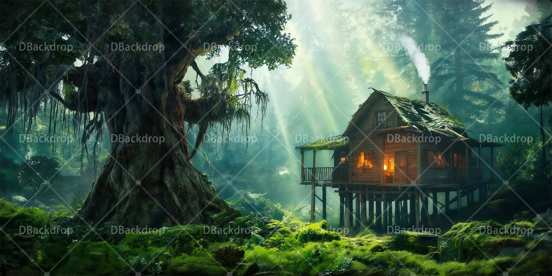 Theater Stage Backdrops Hut in the Woods Forest Stage Backdrop RR65-T59