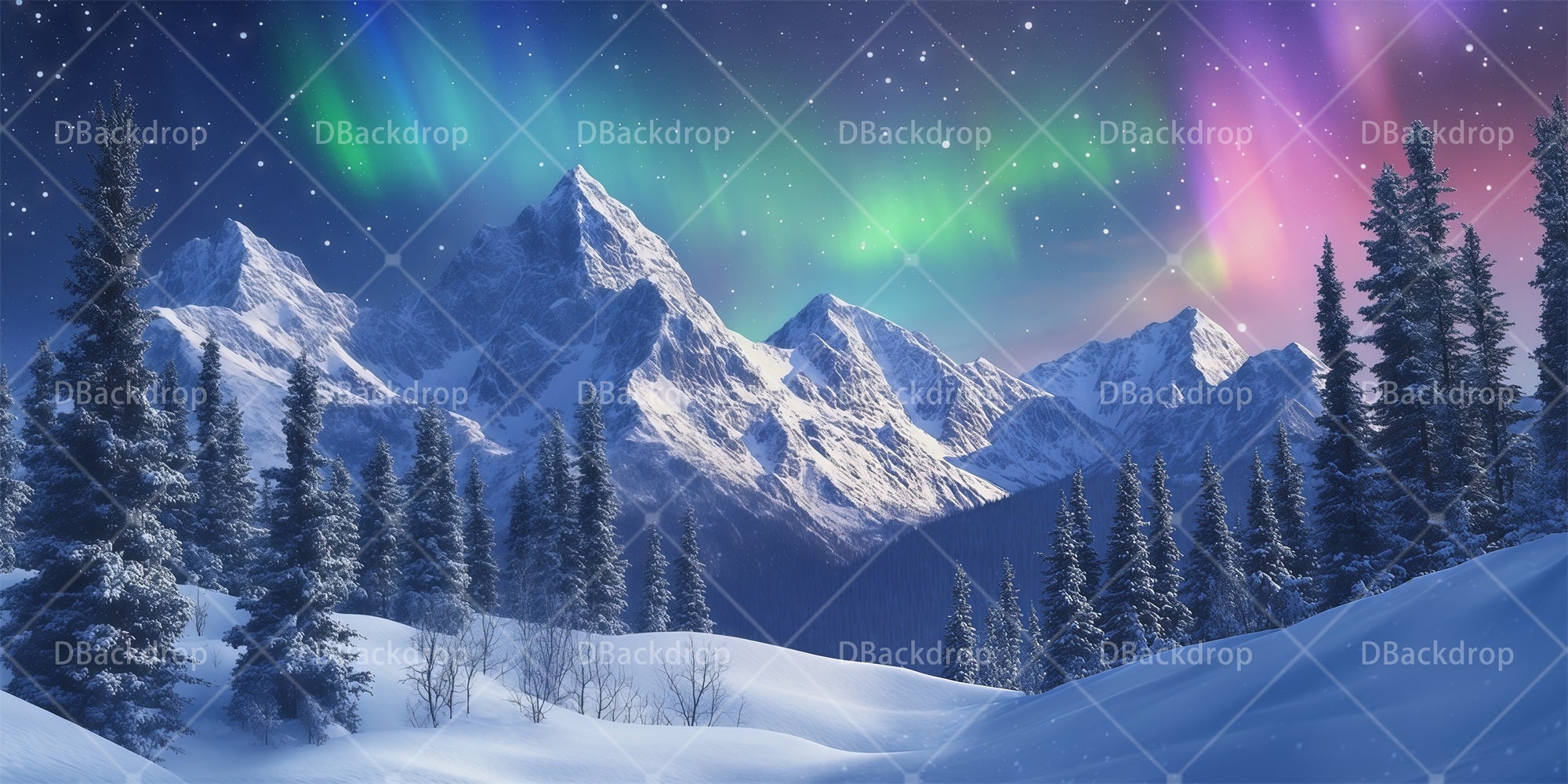 Scenery Backdrops For Theater Aurora Snow Mountain Scenic Backdrops RR66-T117