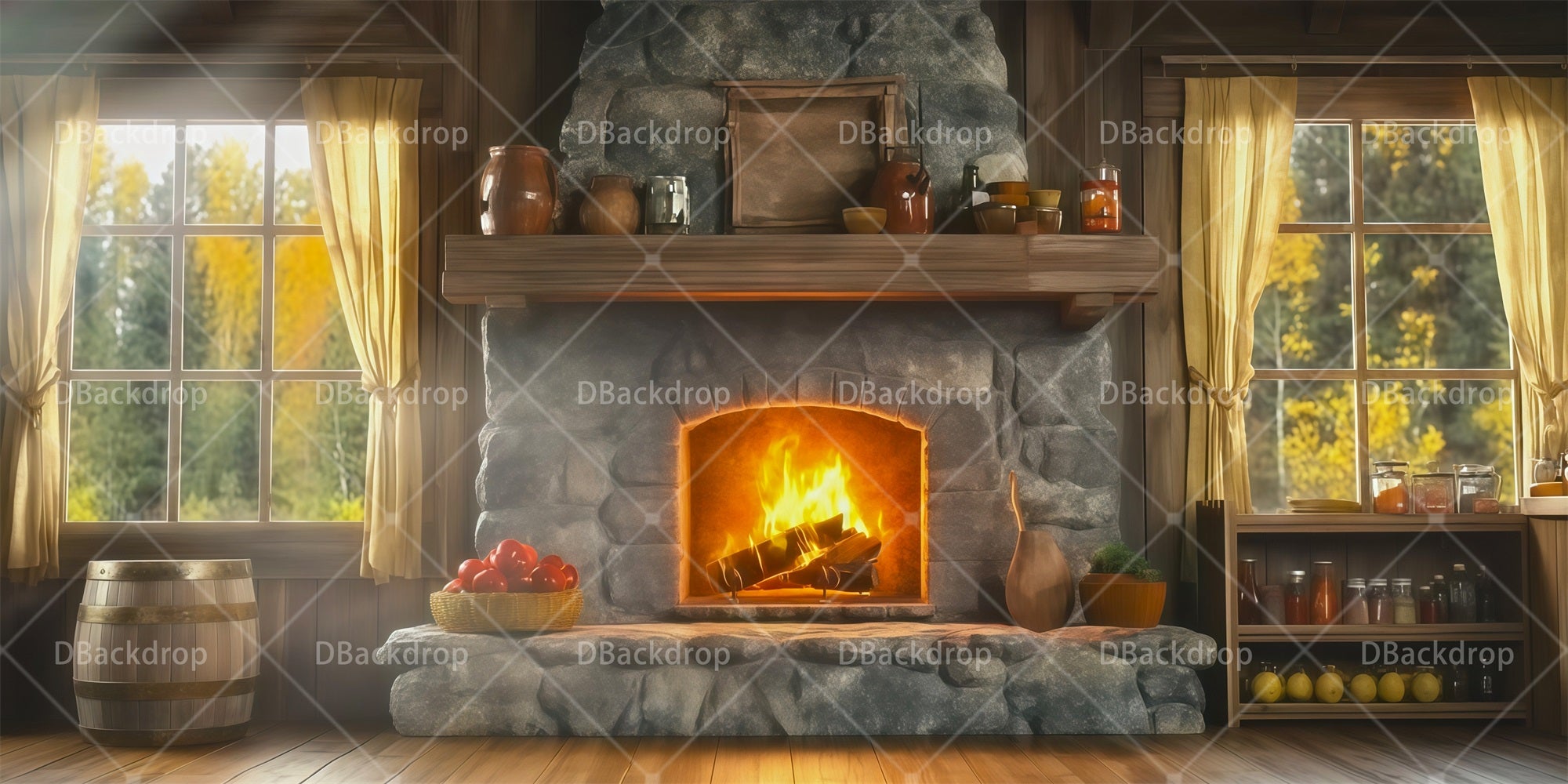Backdrop For Theater Play Wooden Cabin Interior Stage Backdrops RR66-T51