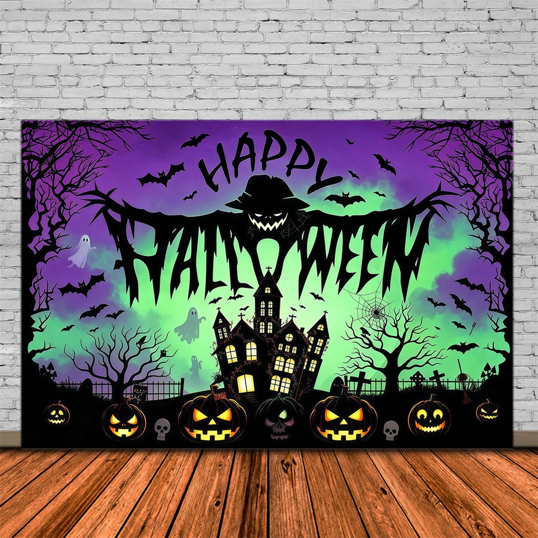 Halloween Party Picture Backdrop Scarecrow Haunted House Pumpkins Halloween Backdrop RR67-1