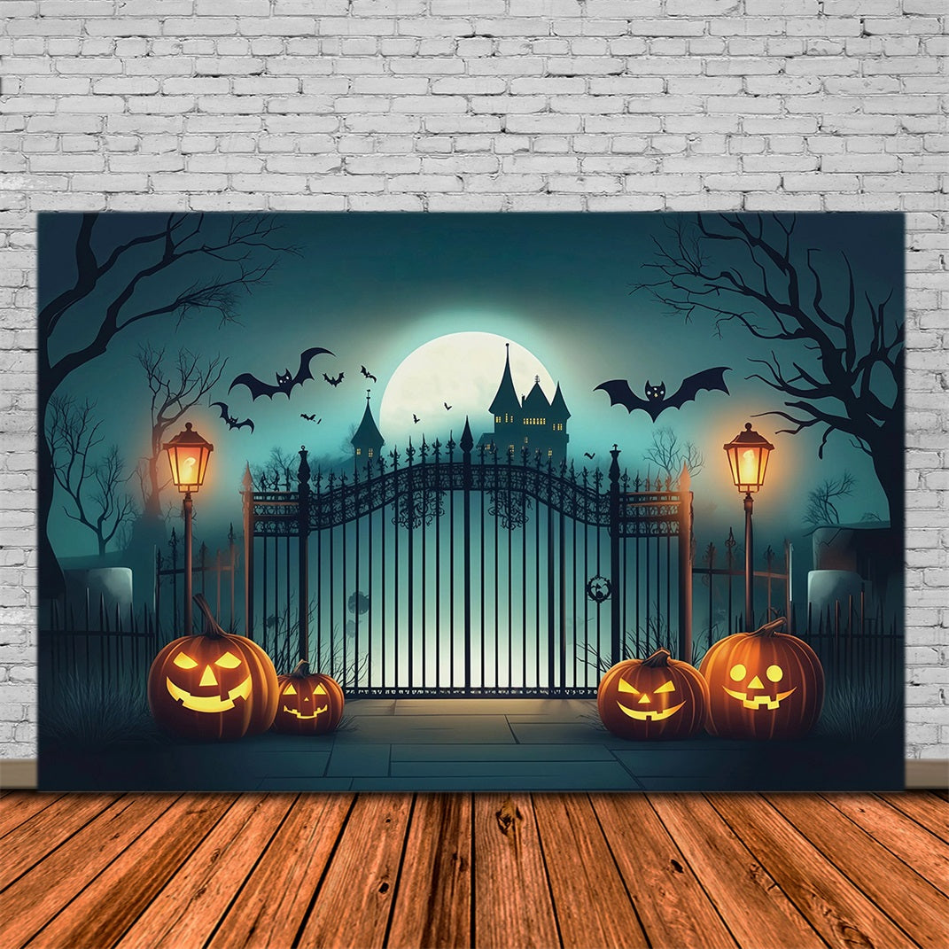 Halloween Backdrop Photo Haunted Castle Gate Pumpkins Halloween Party Backdrop RR67-10