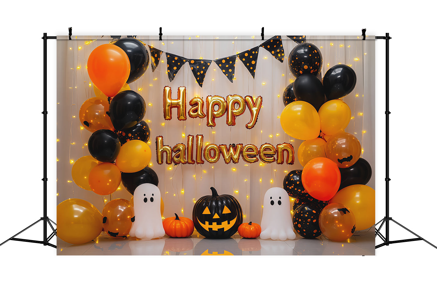 Halloween Party Picture Backdrop Orange Balloon Ghost Party Halloween Backdrop RR67-101