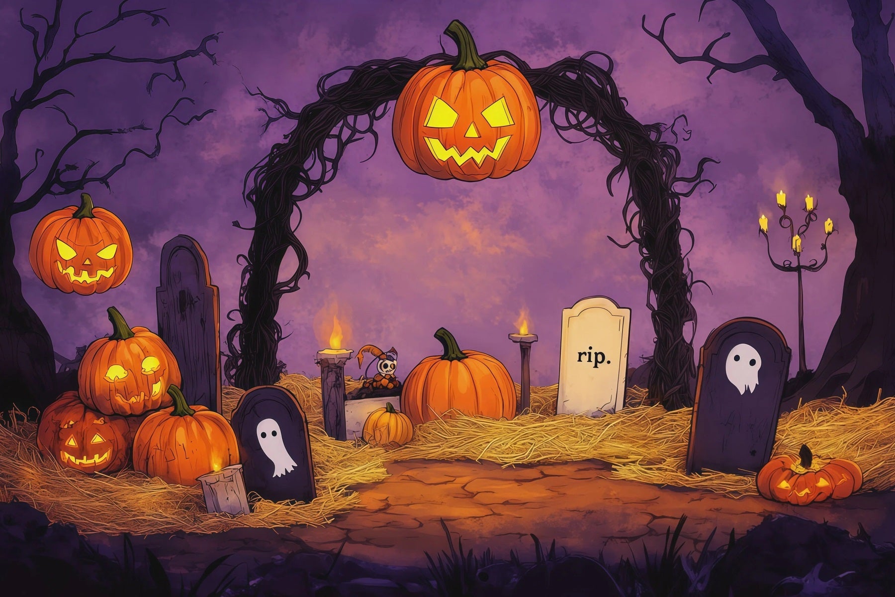 Halloween Themed Backdrops Pumpkin Graveyard Vine Arch Halloween Backdrop Ideas RR67-105