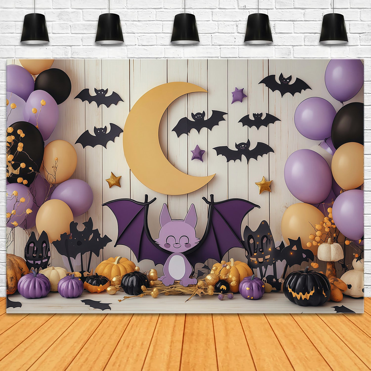 Cute Halloween Backdrops Bat Moon Balloon Party Halloween Backdrops Scene Setters RR67-106