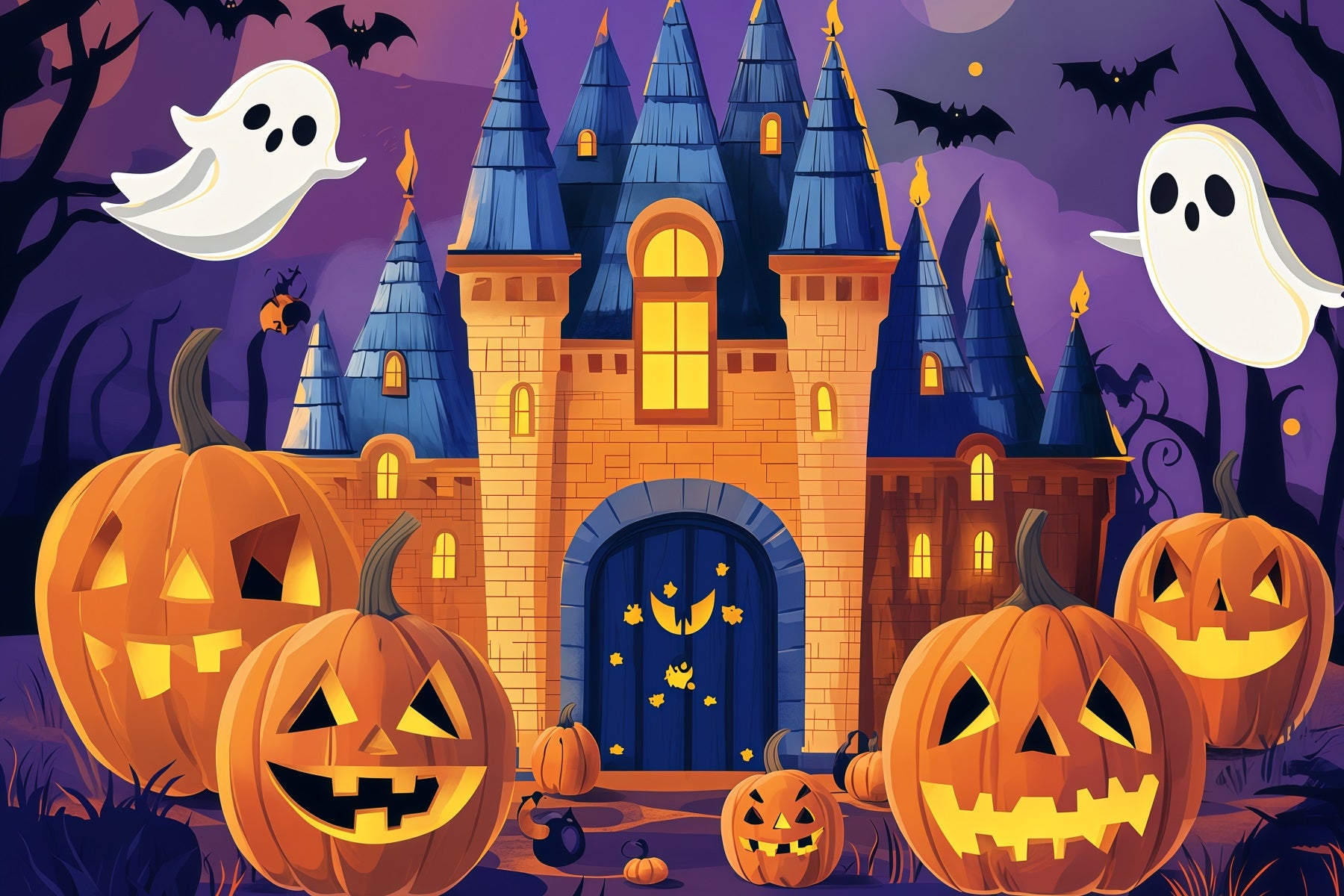 Halloween Cardboard Backdrops Ghost Castle Pumpkin Night Halloween Photography Backdrop RR67-119