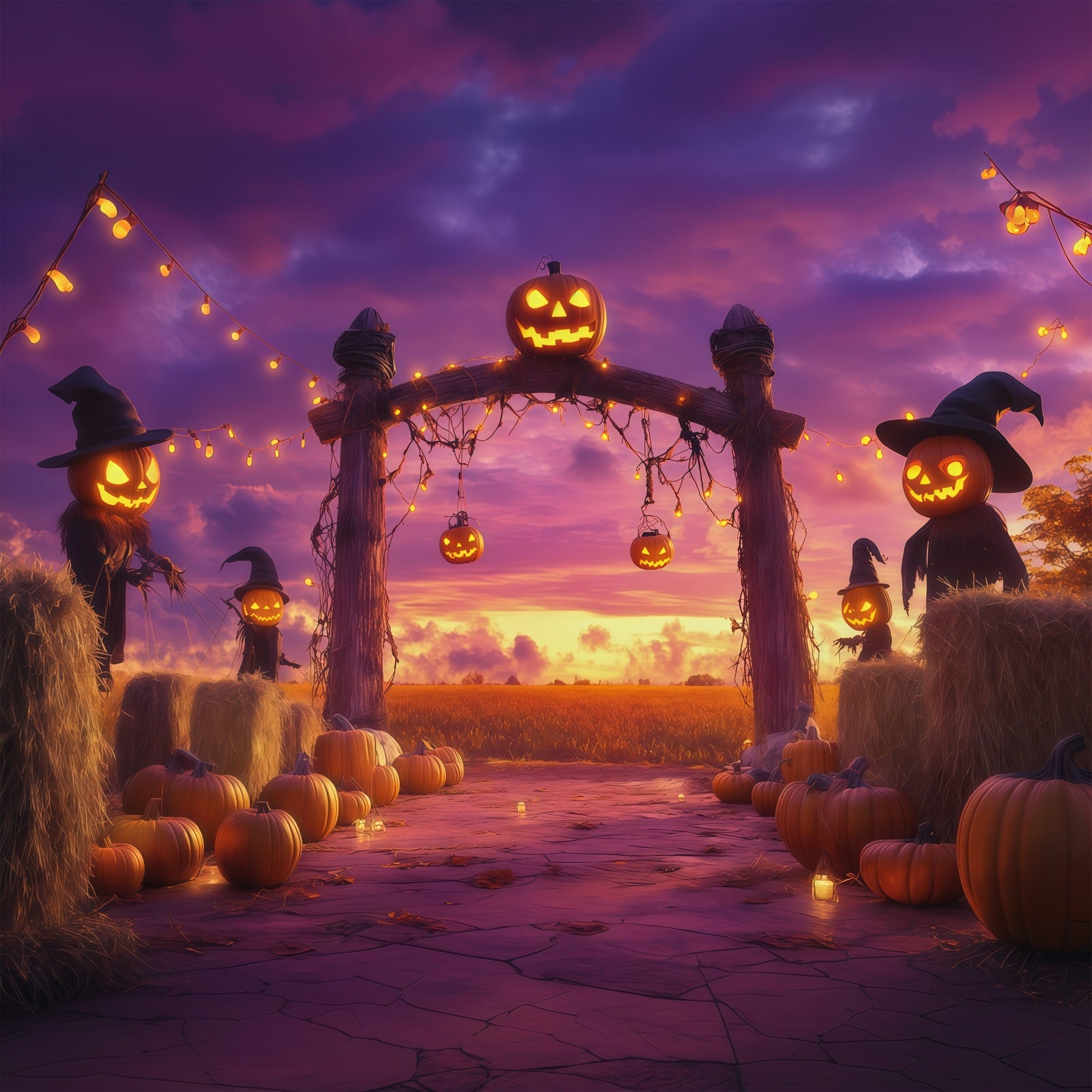 Halloween Pumpkin Backdrop Harvest Archway Scarecrows Halloween Photo Backdrop Ideas RR67-12