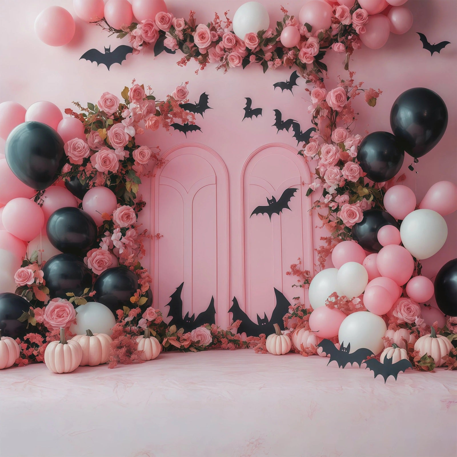 Halloween Backdrop For Photo Booth Pink Rose Bat Balloons Cute Halloween Backdrop RR67-123