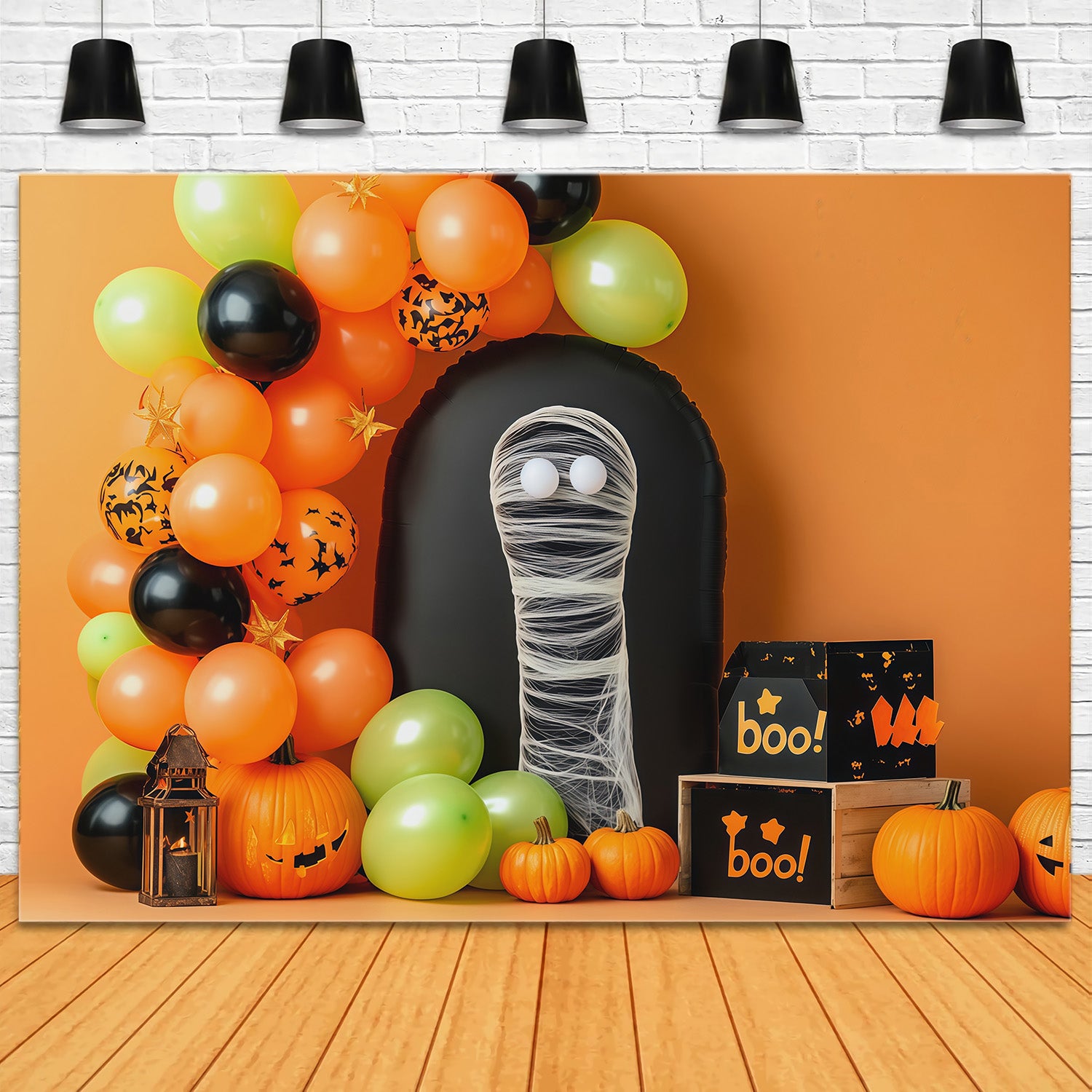 Halloween Picture Backdrops Mummy Balloon Pumpkin Party Halloween Birthday Backdrop RR67-126