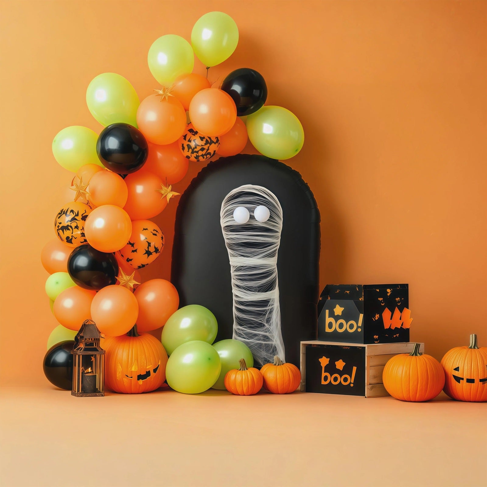 Halloween Picture Backdrops Mummy Balloon Pumpkin Party Halloween Birthday Backdrop RR67-126