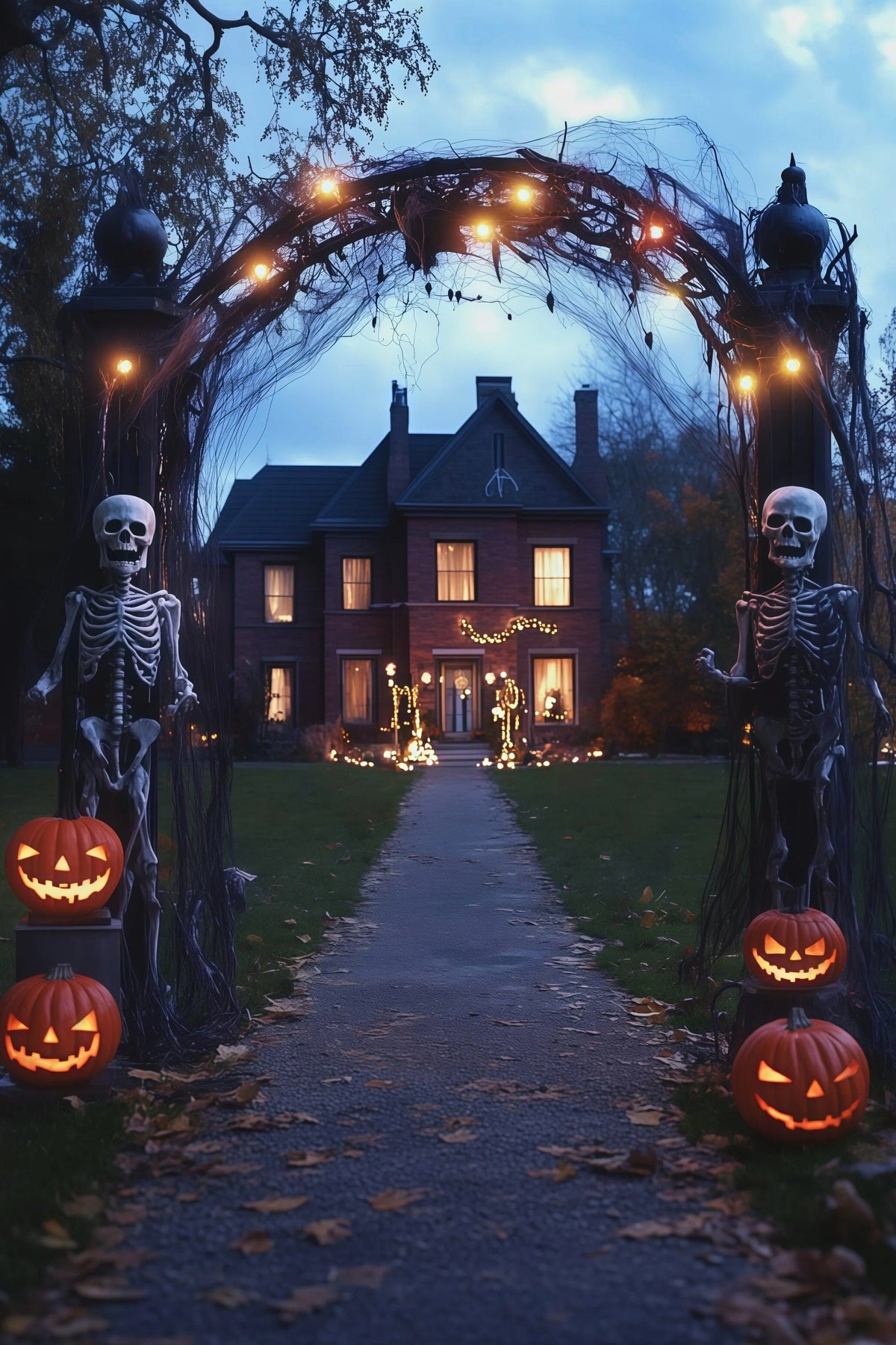 Fabric Halloween Backdrop Skeleton Arch Pumpkin Path Halloween Backdrop For Pictures RR67-129