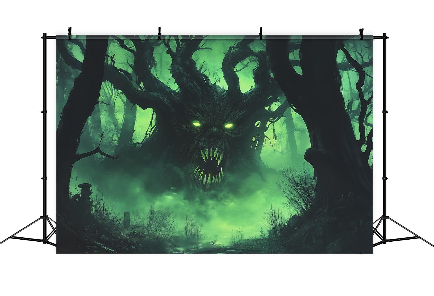 Halloween Forest Backdrop Green Mist Tree Monster Vintage Halloween Backdrop RR67-132