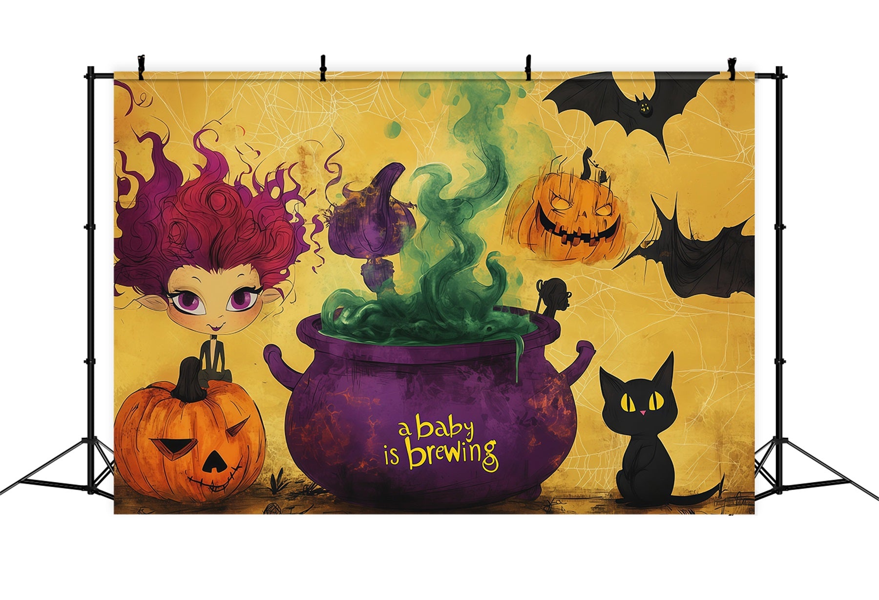 Halloween Baby Shower Backdrop Baby Witch Brewing Celebration Photography Halloween Backdrop RR67-135