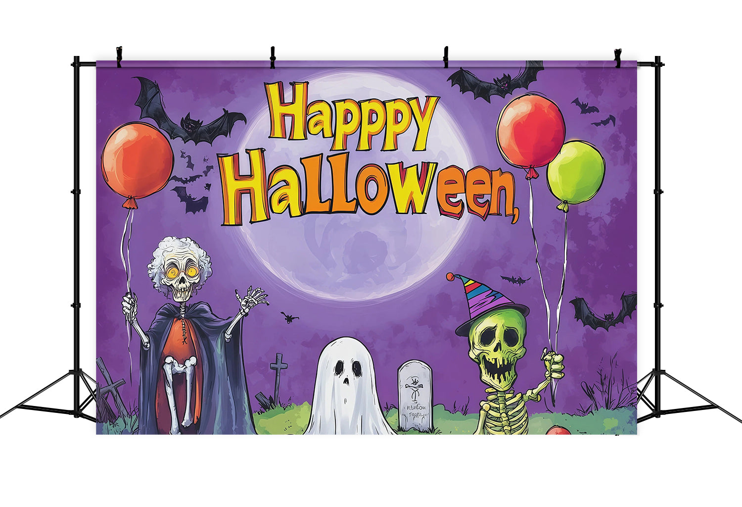 Halloween Party Backdrop Ideas Skeleton Ghost Balloon Halloween Scary Backdrops RR67-137