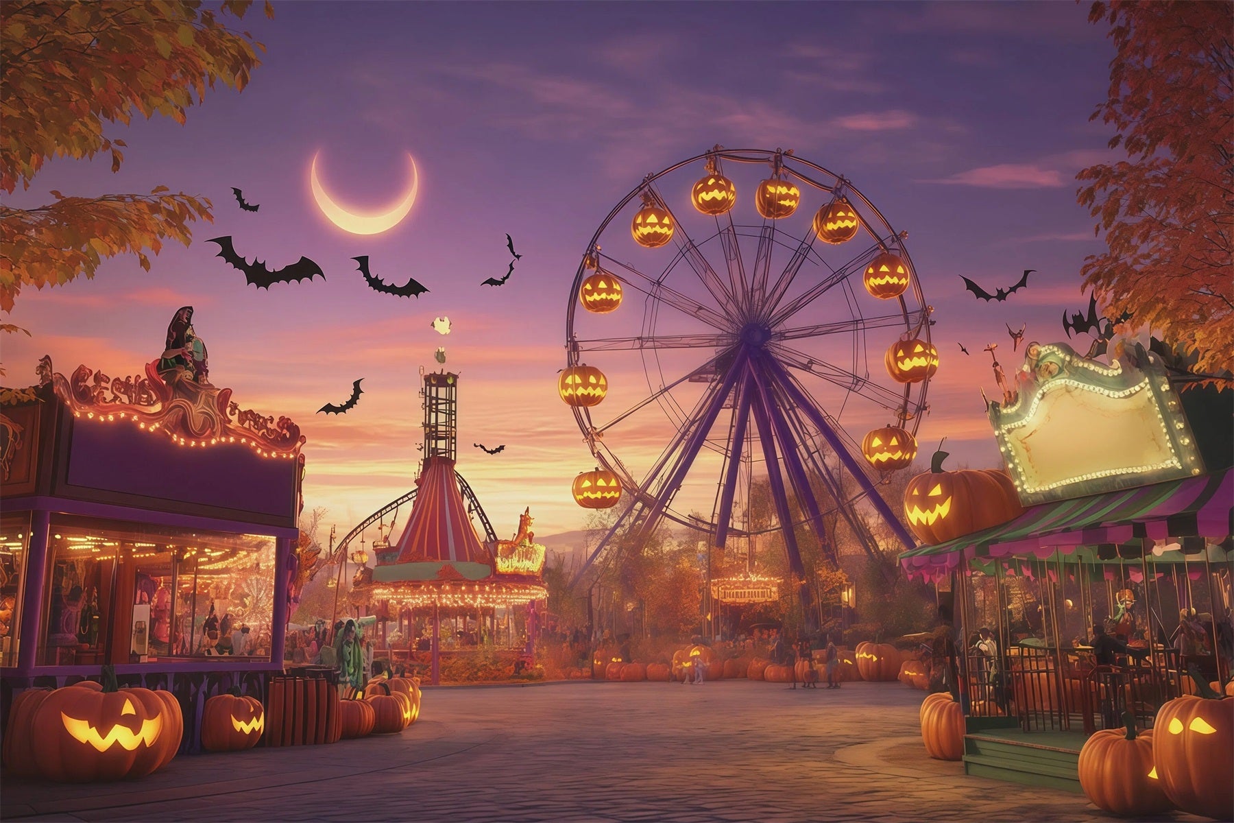 Halloween Carnival Backdrop Crescent Moon Pumpkin Diy Halloween Backdrop RR67-139