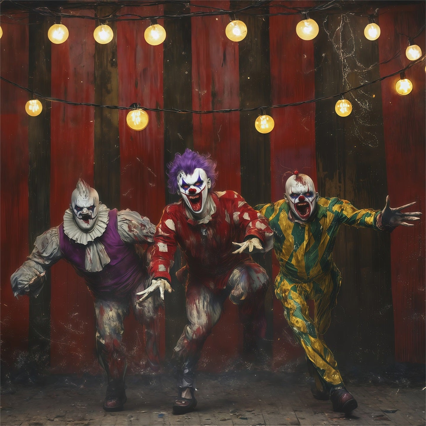 Halloween Clown Backdrop Terrifying Circus Trio Halloween Fabric Backdrop RR67-148