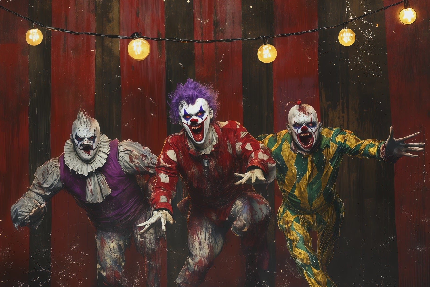 Halloween Clown Backdrop Terrifying Circus Trio Halloween Fabric Backdrop RR67-148