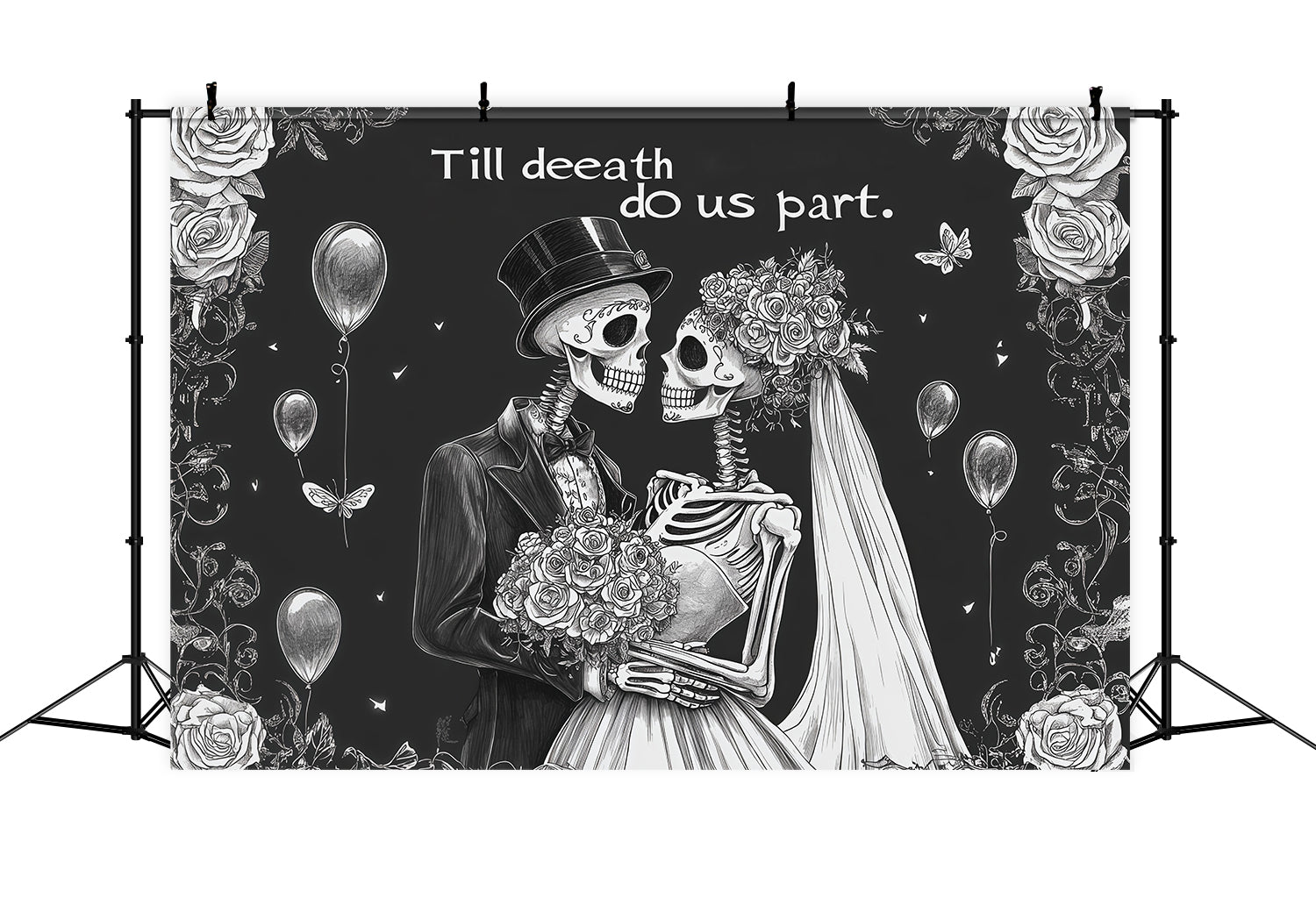 Halloween Wedding Backdrop Skeleton Rose Couple Halloween Photo Backdrop RR67-152