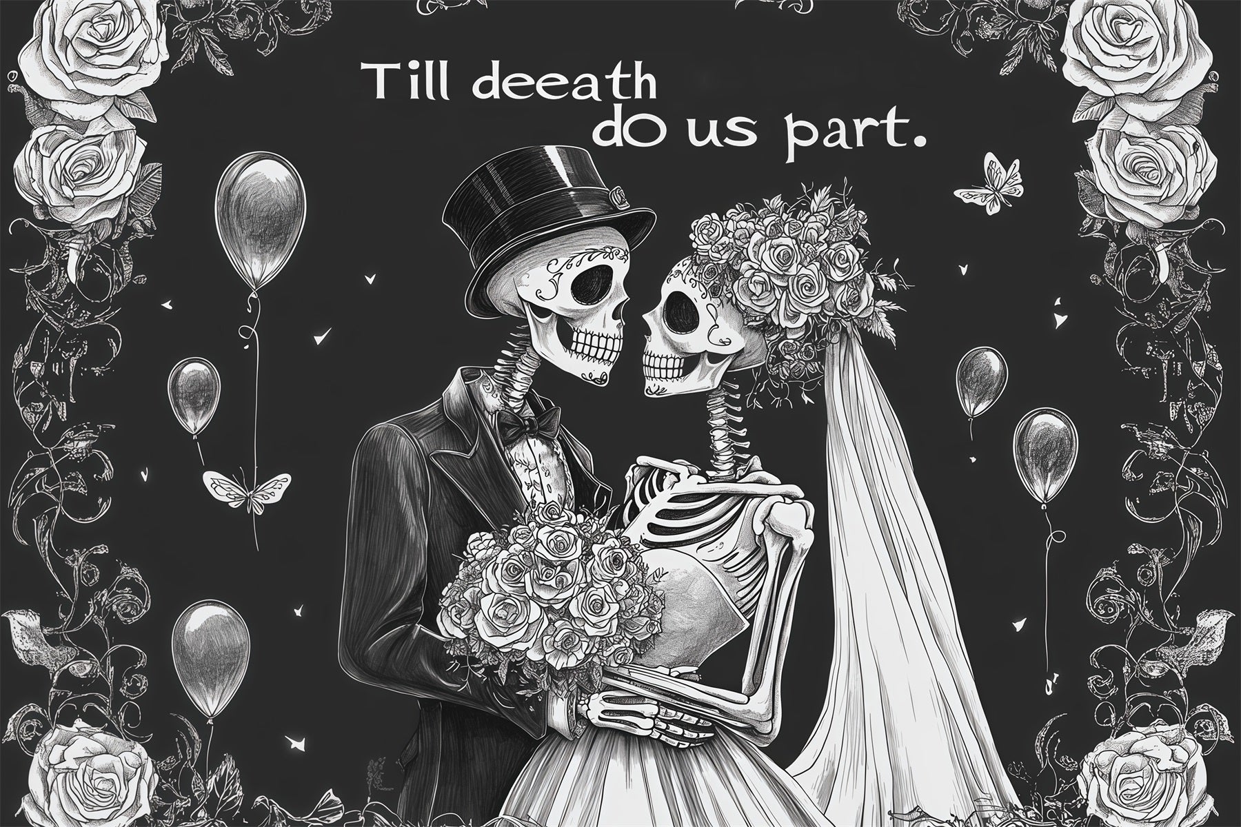 Halloween Wedding Backdrop Skeleton Rose Couple Halloween Photo Backdrop RR67-152