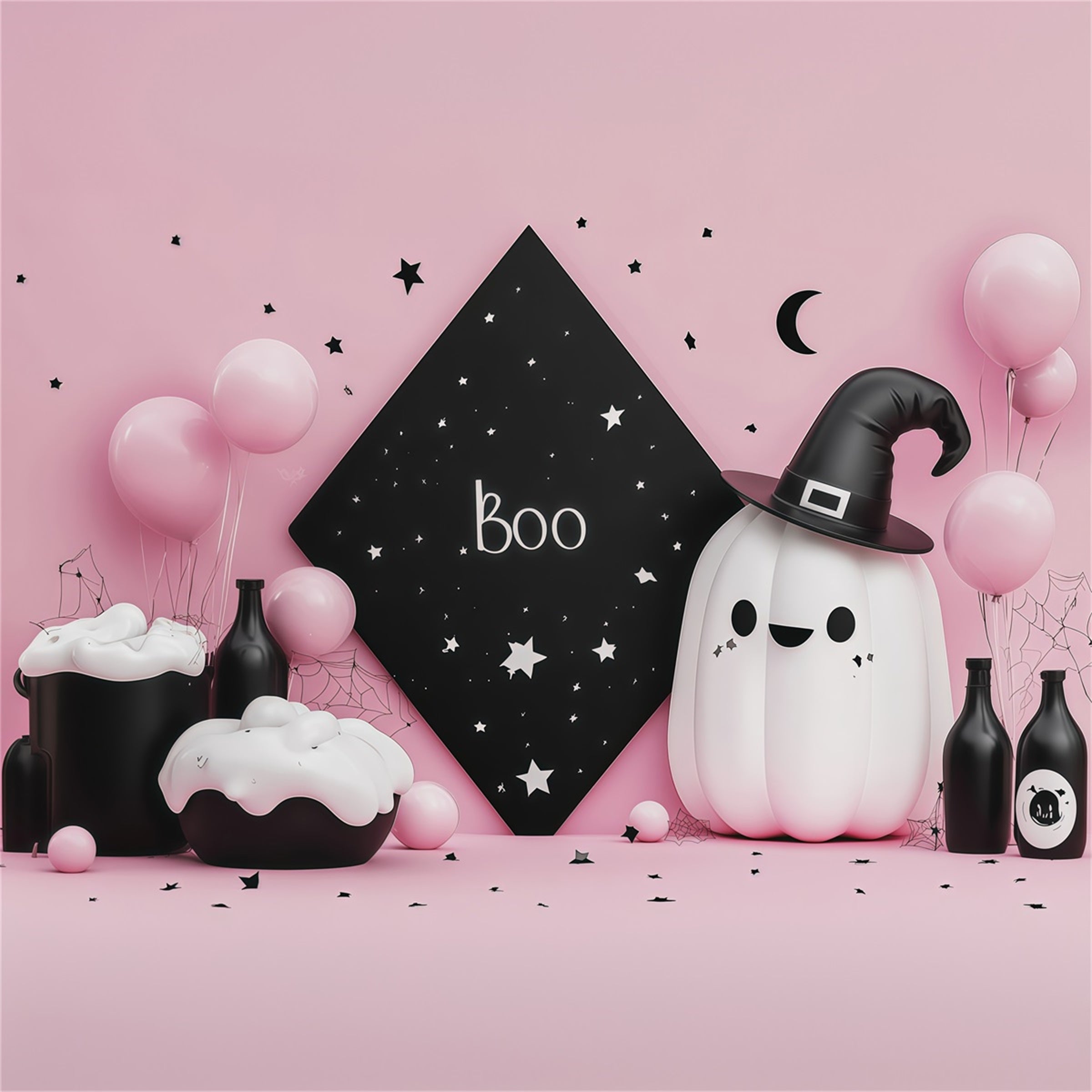 Cute Halloween Backdrops Pink Ghost Potion Party Halloween Backdrops Scene Setters RR67-155