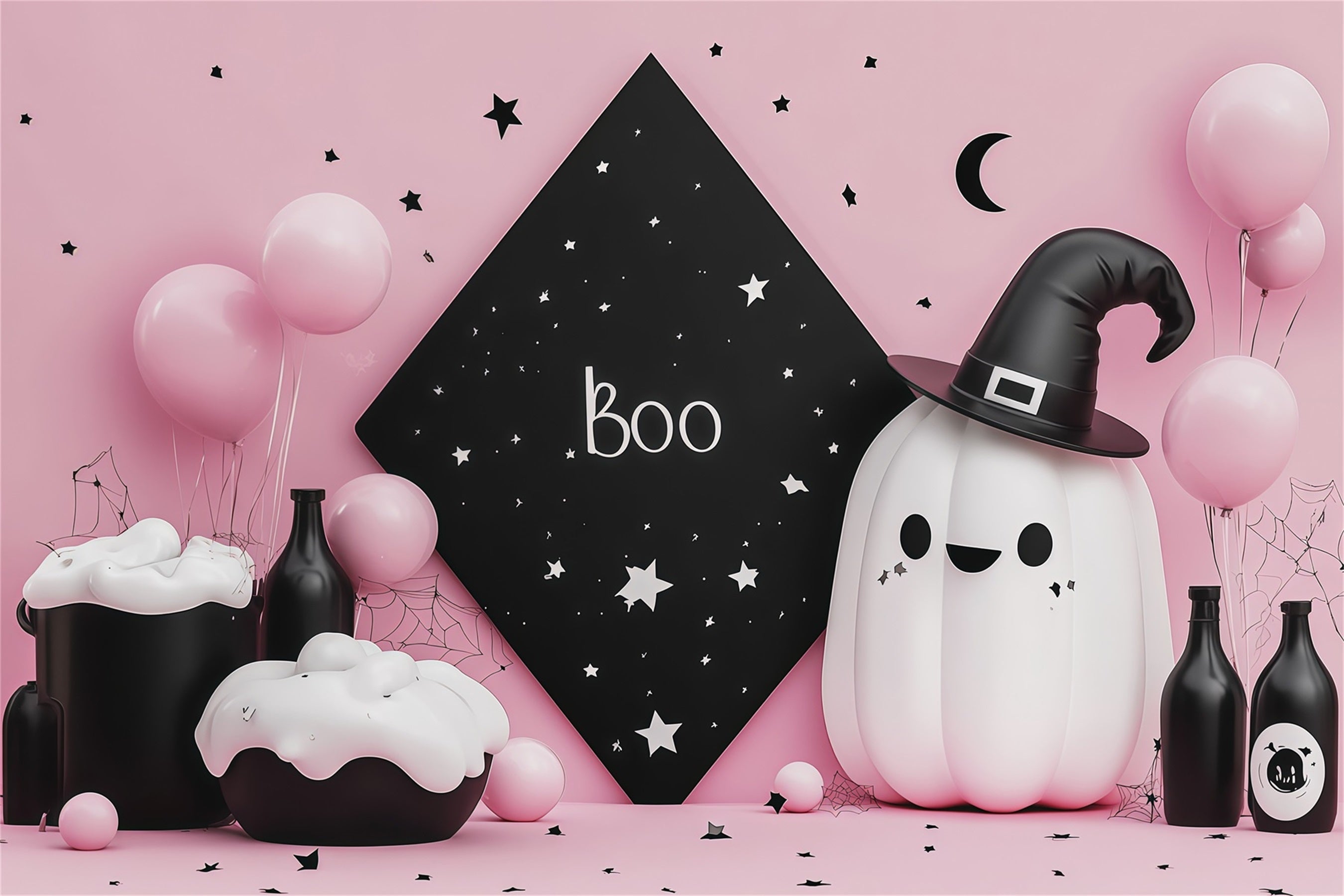 Cute Halloween Backdrops Pink Ghost Potion Party Halloween Backdrops Scene Setters RR67-155