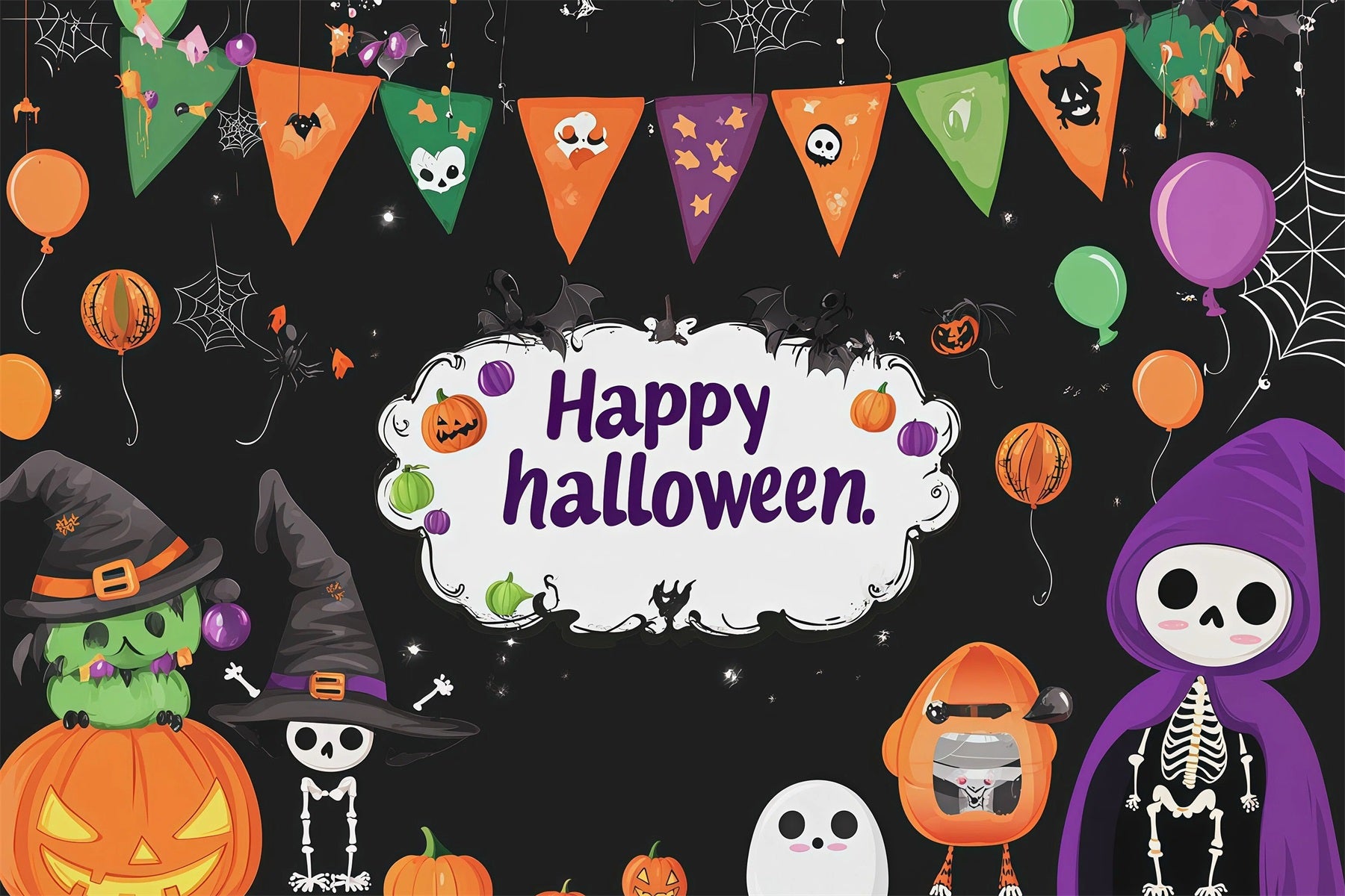 Halloween Party Backdrops Cute Skeleton Pumpkin Celebration Halloween Photo Booth Backdrop RR67-156