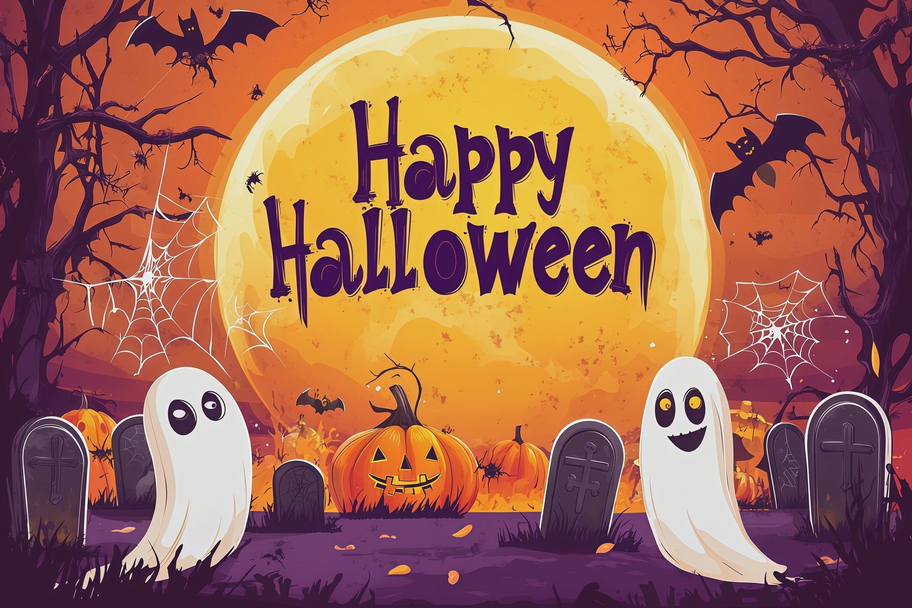Halloween Backdrop Photo Moonlit Ghost Pumpkin Graveyard Halloween Party Backdrop RR67-159