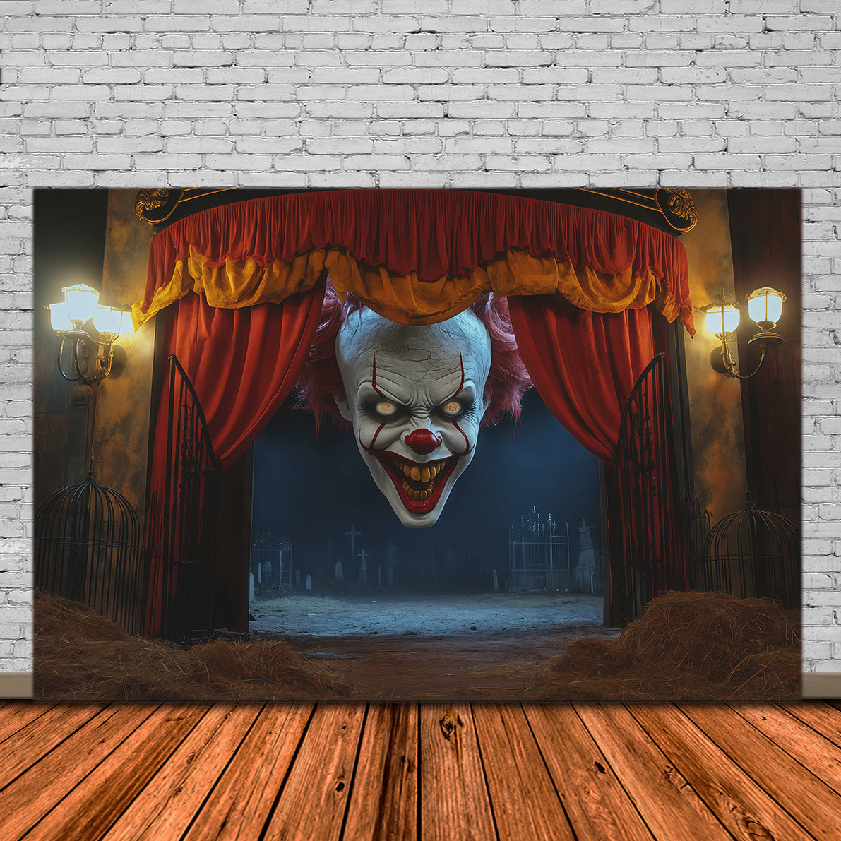 Scary Clown Backdrop Sinister Theater Entrance Empty Tomb Backdrop RR67-161