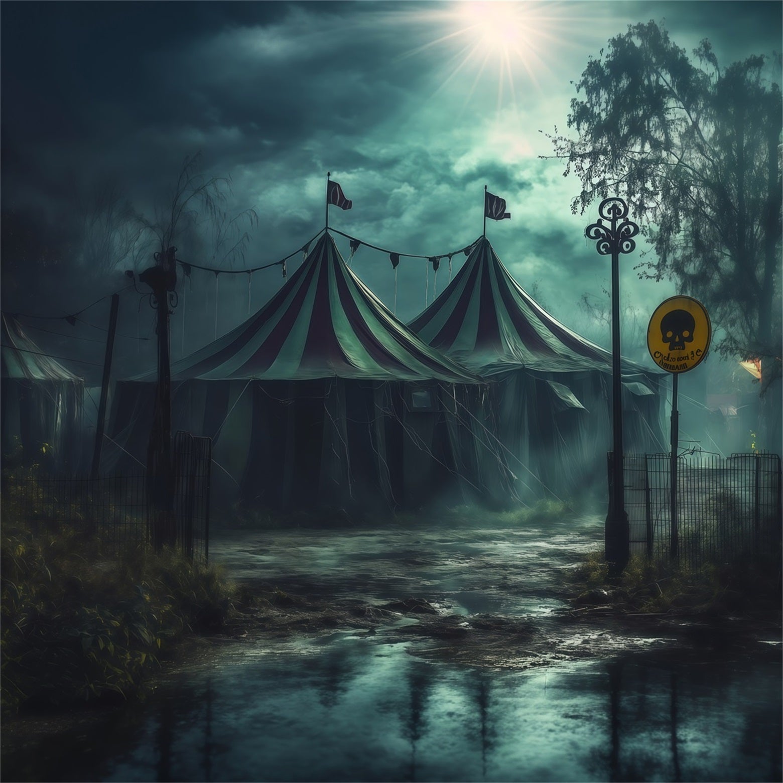 Scary Circus Backdrop Foggy Abandoned Grounds Wizard Of Oz Backdrop RR67-164