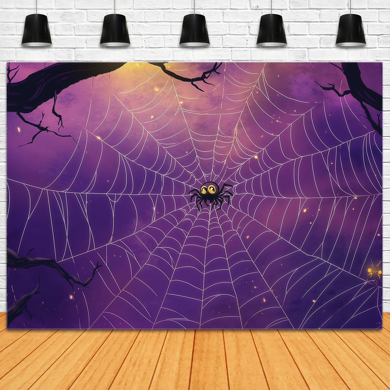 Spider Backdrop Purple Moonlit Spiderweb Hollow Diy Halloween Photo Backdrop RR67-167