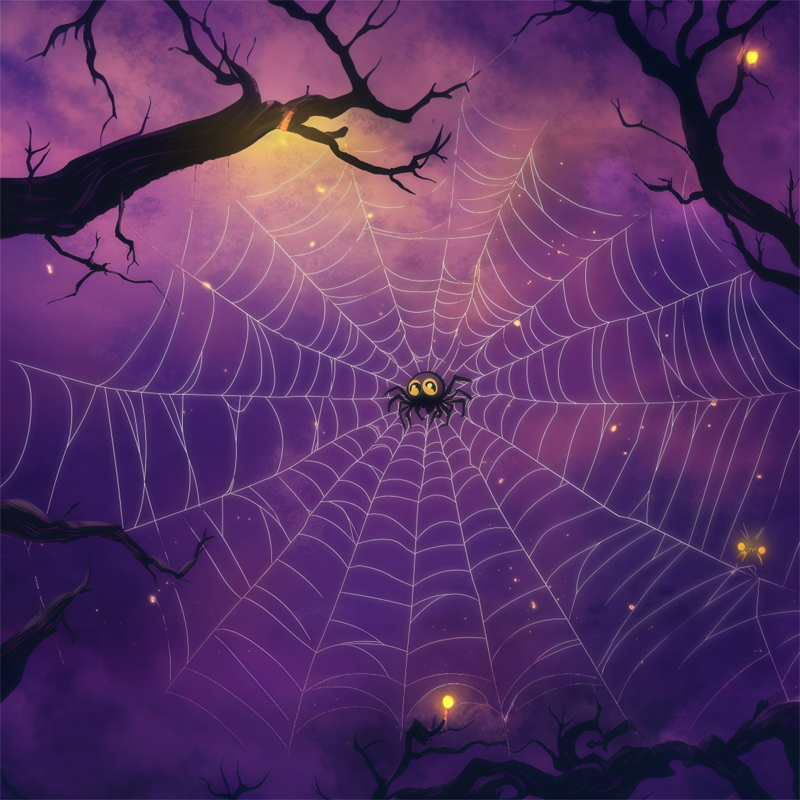 Spider Backdrop Purple Moonlit Spiderweb Hollow Diy Halloween Photo Backdrop RR67-167