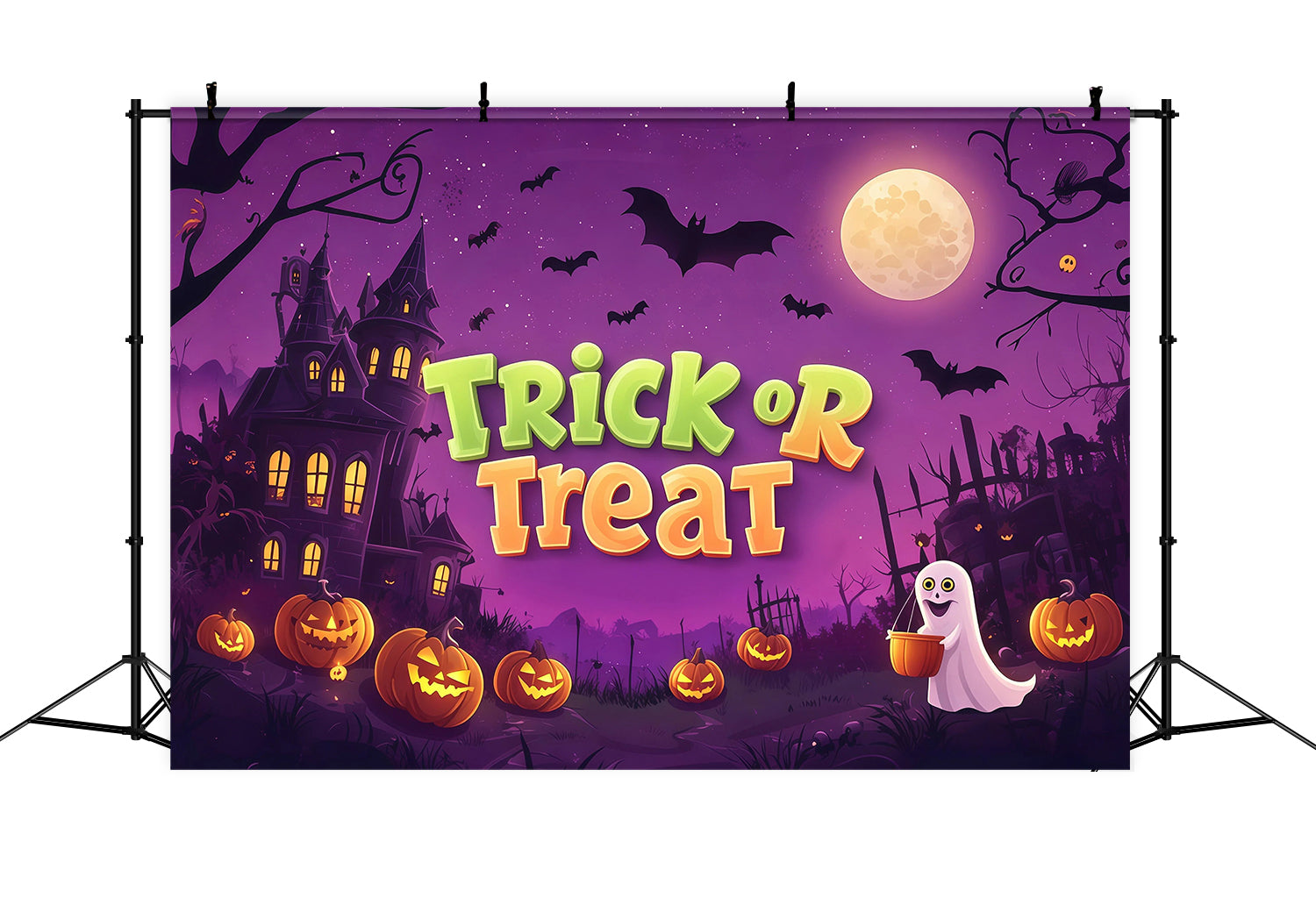 Trick Or Treat Backdrop Ghostly Pumpkin Haunted Castle Halloween Wedding Backdrop RR67-170