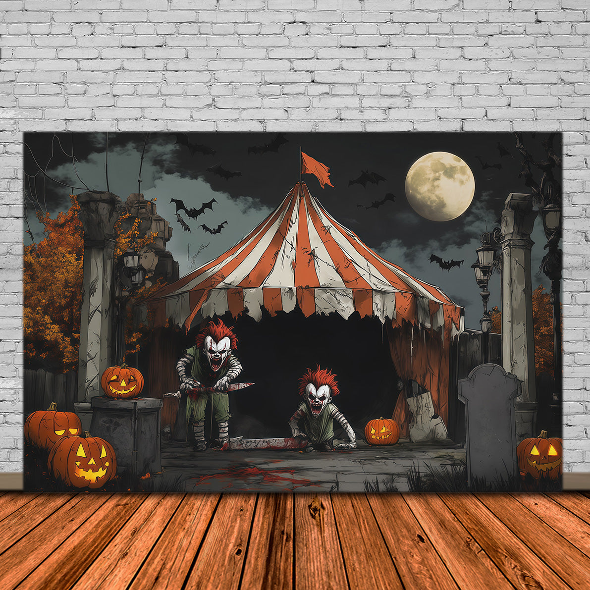 Creepy Clown Backdrop Moonlit Killer Circus Halloween Themed Backdrops RR67-172