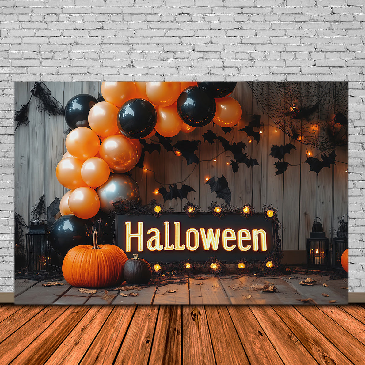 Halloween Backdrop With Balloons Pumpkin Bat Display Outdoor Halloween Backdrop RR67-175