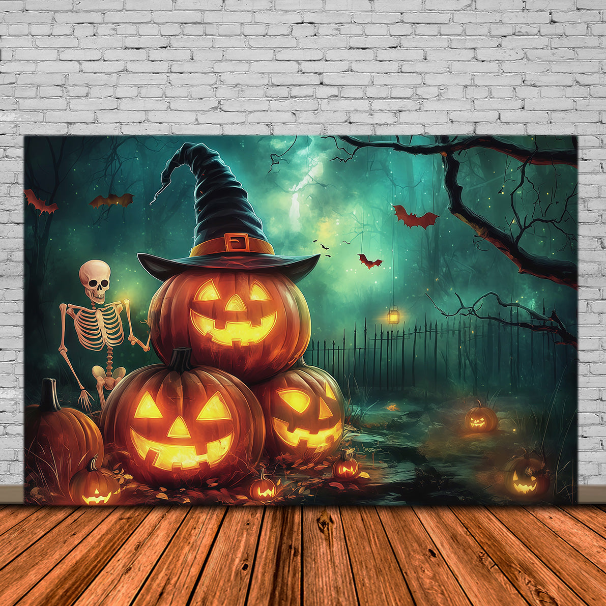 Pumpkin Back Drop Witch Skeleton Forest Backdrop Halloween Photo Booth RR67-183