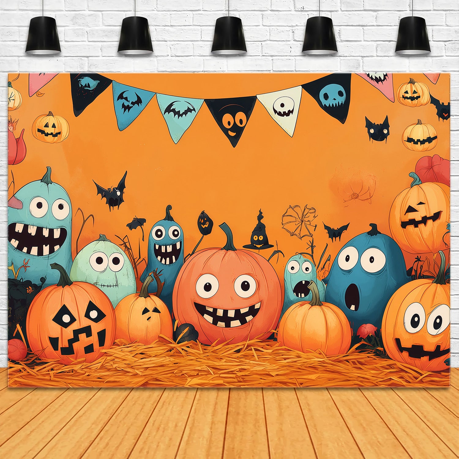 Pumpkin Backdrop Ideas Cartoon Monster Party Halloween Picture Backdrops RR67-190