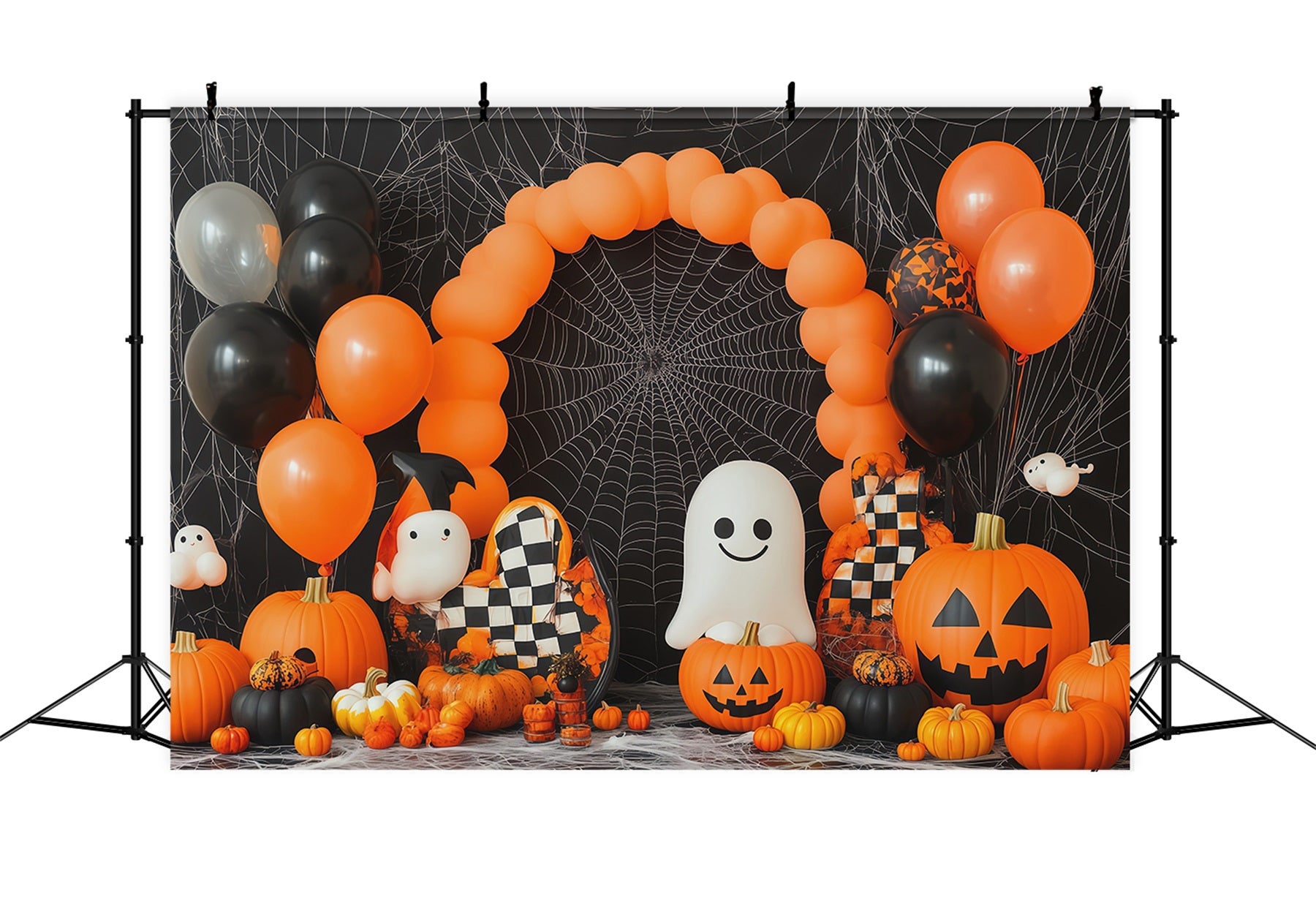Backdrop Halloween Balloon Arch Ghost Pumpkin Spiderweb Party Fabric Halloween Backdrop RR67-194