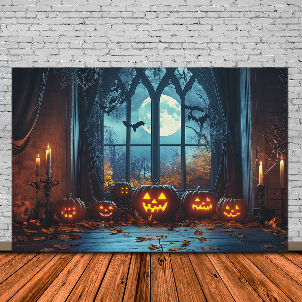 Halloween Backdrop Window Gothic Moonlit Pumpkin Halloween Arch Backdrop RR67-195