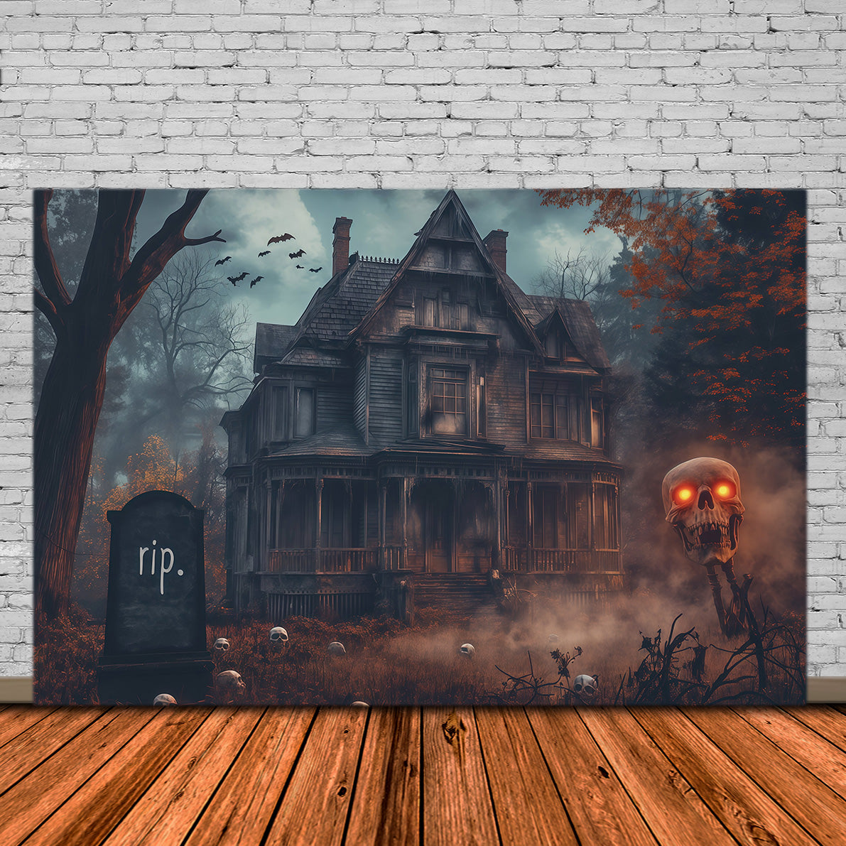 Haunted House Back Drop Foggy Skull Haunted Manor Halloween Backdrop Photo Booth RR67-196