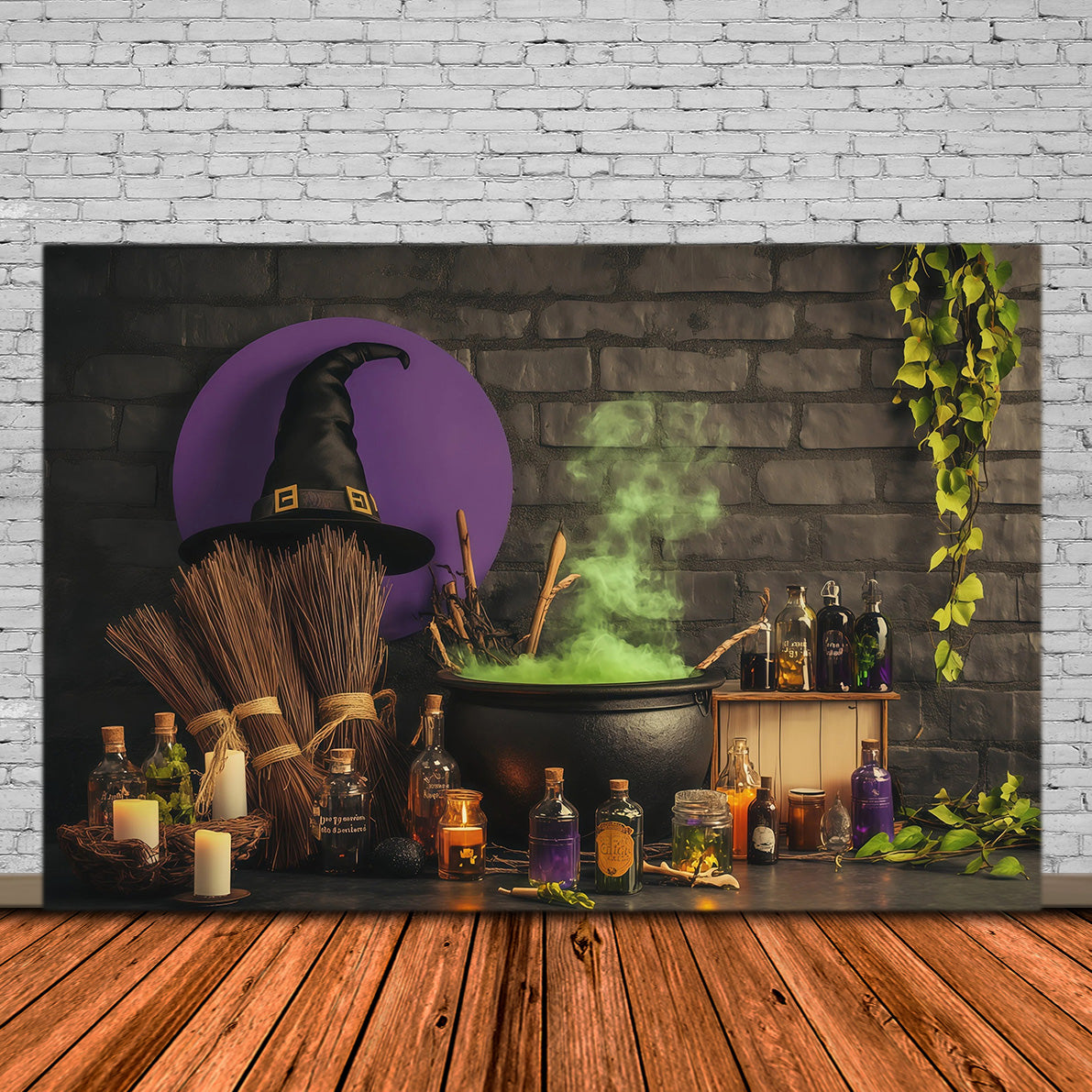 Brick Wall Backdrop Halloween Bubbling Witch Potion Workshop Wizard Of Oz Backdrops RR67-199