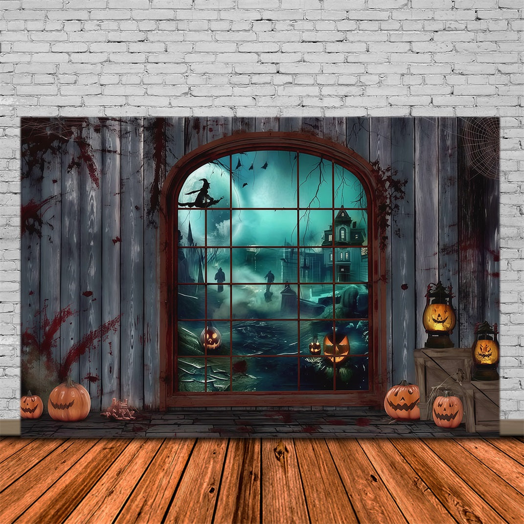 Halloween Bloody Backdrop Gothic Window Witch Pumpkins Halloween Backdrops RR67-2