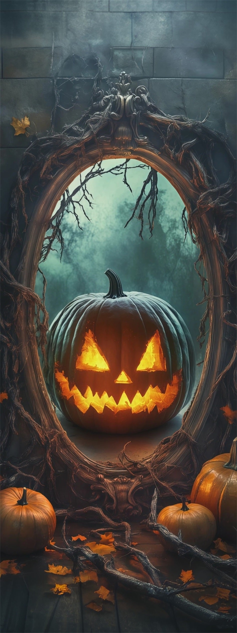 Pumpkin Monster Door Twisted Thorn Mirror Halloween Front Door Curtain RR67-204
