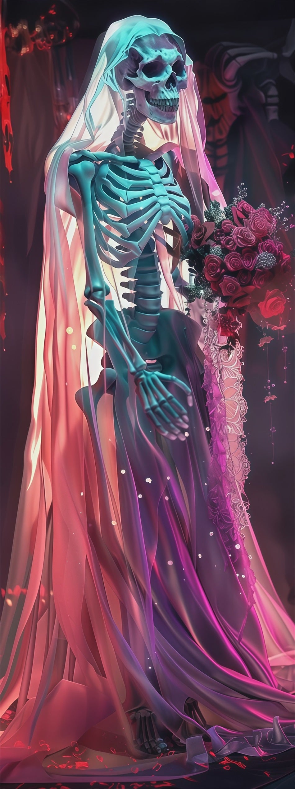 Skeleton Bride Door Gothic Wedding Bouquet Halloween Bedroom Door Poster RR67-206