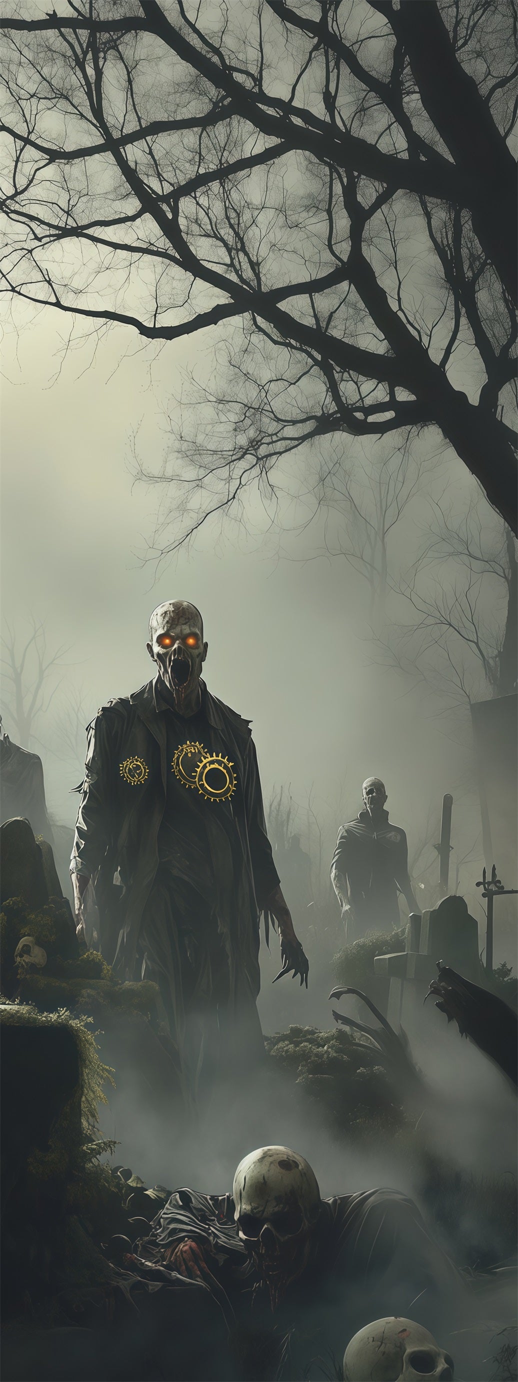 Zombie Graveyard Door Foggy Cemetery Tombstone Scary Halloween Door Cover RR67-215