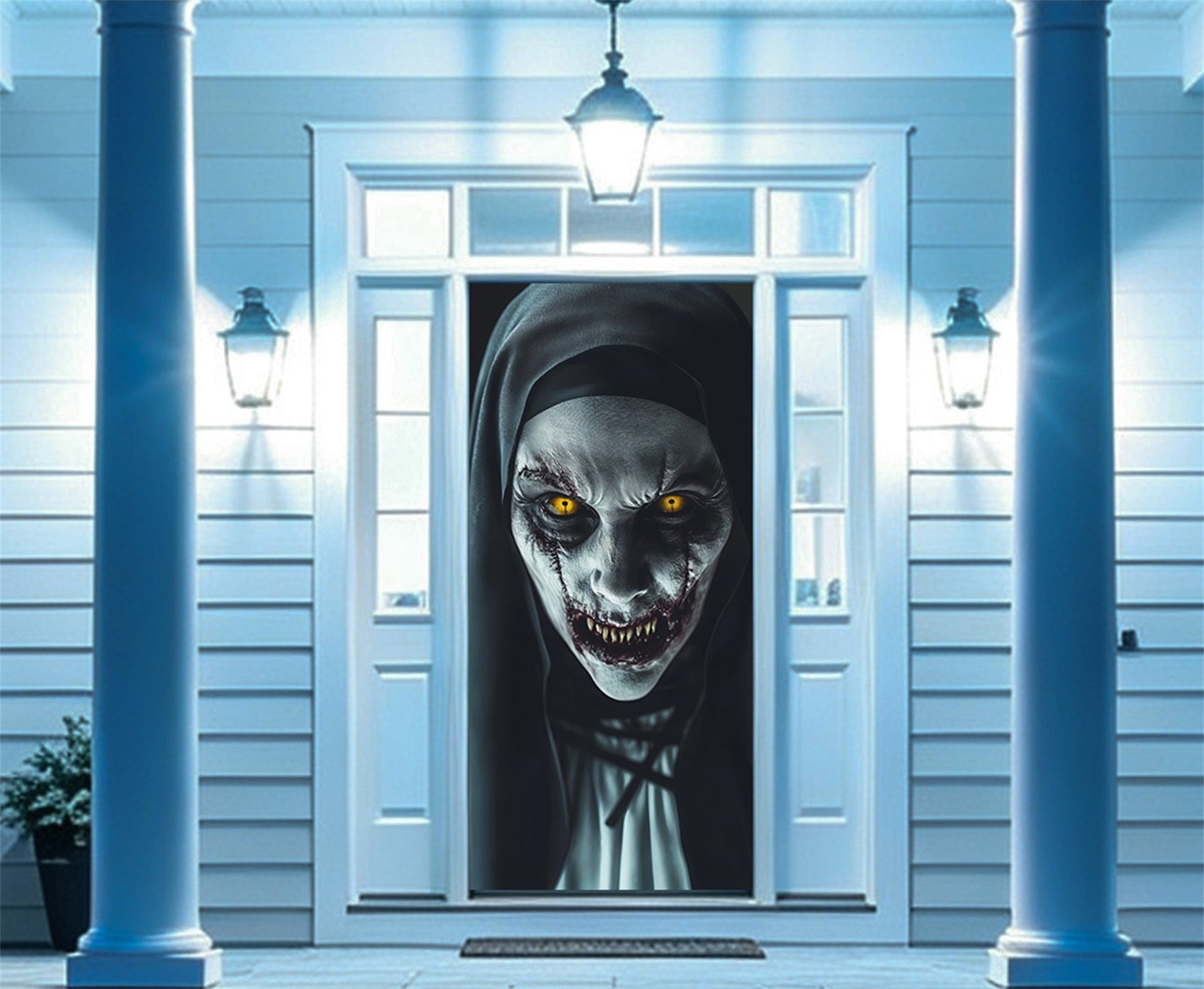 Cursed Portrait Door Yellow Eyed Hooded Demon Haunted Halloween Door Decoration RR67-217