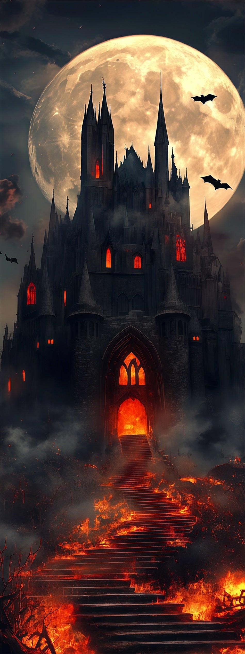 Gothic Castle Door Moonlit Infernal House Halloween Door Banner RR67-221